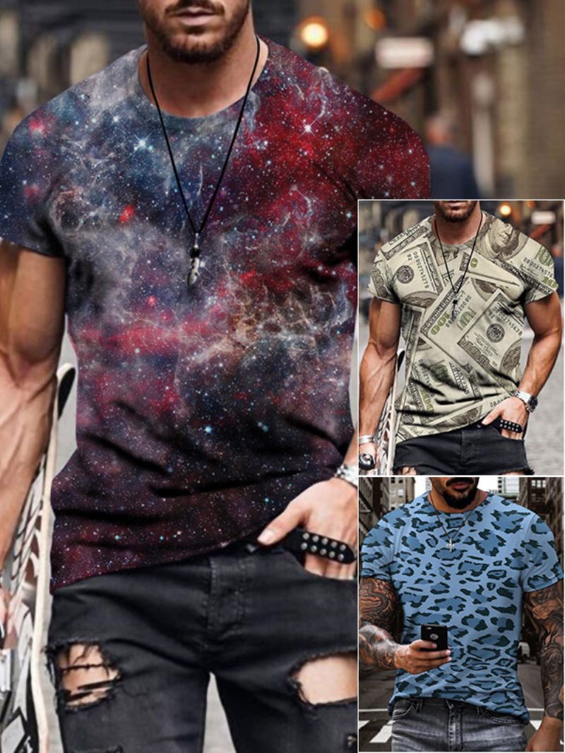 Miesten T-paidat Casual Jewel Neck Printed Lyhyet Hihat