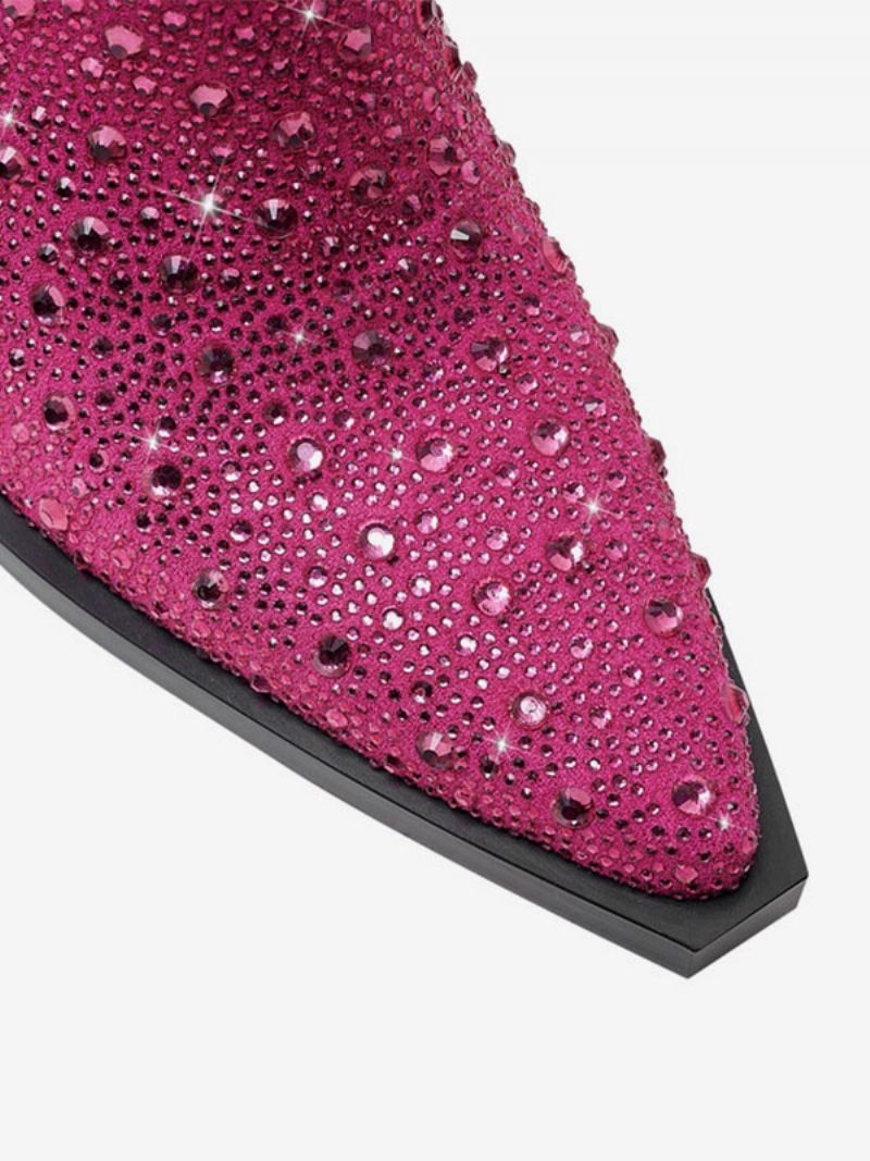 Mustat Länsimaiset Saappaat Naisten Teräväkärkiset Block Heel Sparkly Cowboy-saappaat - Ruusu